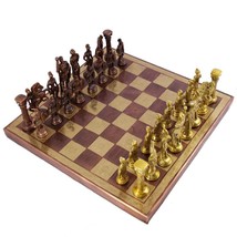Metal Brass Made Chess Board Game Set 10 IN With 100% Brass Pieces Antique - £235.02 GBP