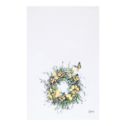 New Yellow Butterflies Wreath Spring Flour Sack Kitchen Towel Dishtowel 18&quot; X 27 - £19.28 GBP