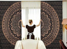 Traditional Jaipur Golden Ombre Mandala Curtain Boho Window Treatment Se... - £21.74 GBP