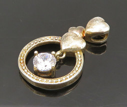 925 Sterling Silver - Vintage Shiny Cubic Zirconia Love Hearts Pendant - PT16429 - £25.61 GBP