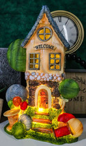 Fairy Garden LED Light Up Cottage House With Colorful Yarn Wool Welcome Sign - £32.06 GBP