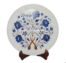 9&quot;x9&quot; Marble Plate Pietra Dura Lapis Lazuli Handmade Floral Art Home Decor Gifts - £164.00 GBP