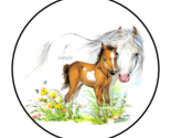 HORSES AND FLOWERS ENVELOPE SEALS STICKERS LABELS TAGS 1.5&quot; ROUND PRETTY... - $7.49