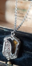 Antique Vintage Victorian 1890-s Silver Glass Pendant on Modern 20 inch ... - $97.02