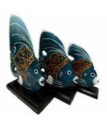 Balinese Wood Handicrafts Blue Tropical Angel Fish Family Set of 3 Figur... - $43.45 CAD