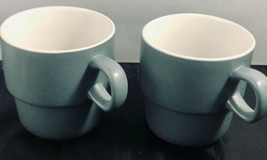 Baum Stoneware Stacked Mugs Blue Set of 2 Measures 4&quot; Tall x 3-3/4&quot; Diam... - £19.12 GBP