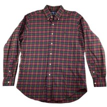 Ralph Lauren Shirt Men&#39;s Medium Burgundy Red Green Plaid Button Down L/S... - £19.71 GBP