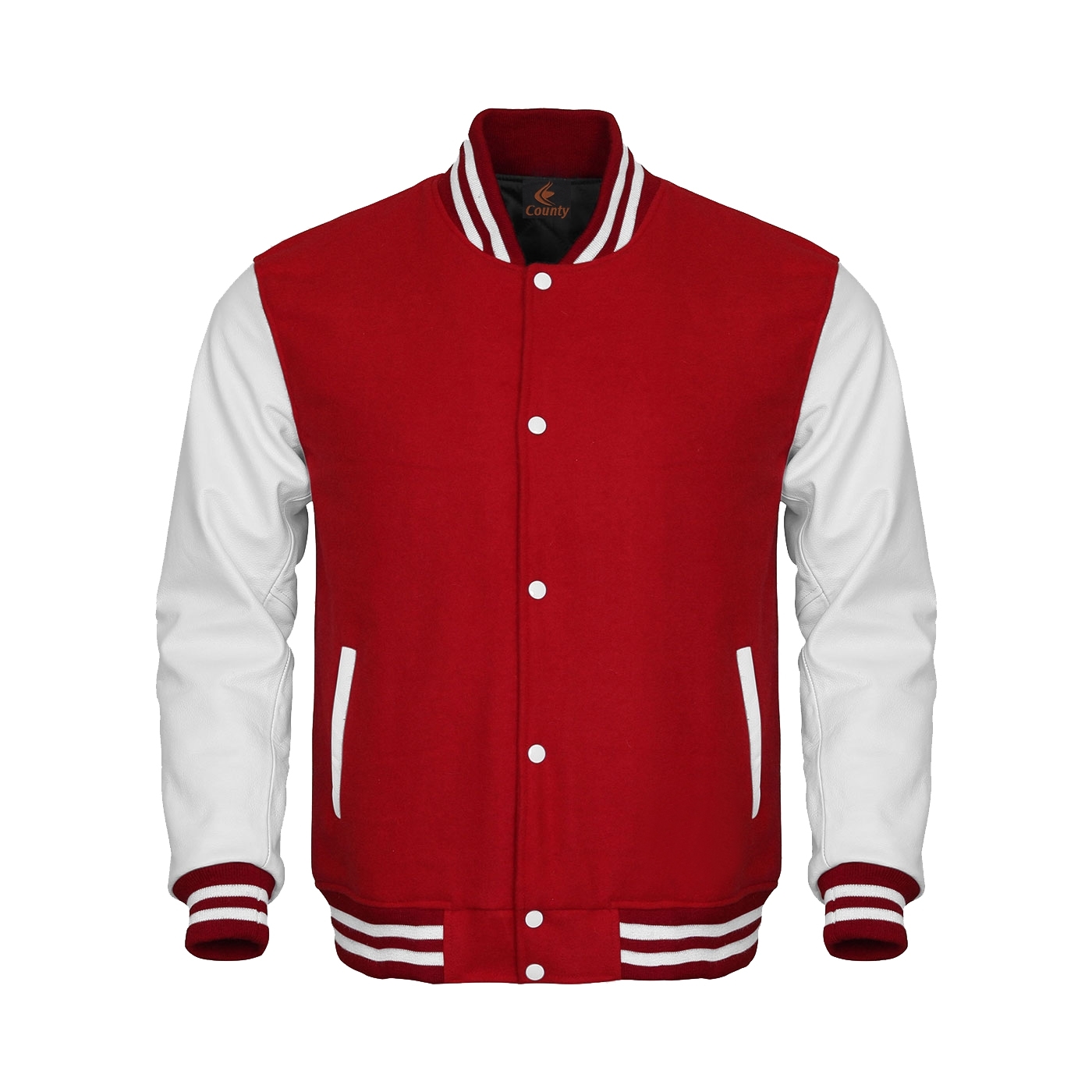 Super Bomber Varsity Letterman Baseball Jacket Red Body White Leather Sleeves
