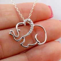 14K White Gold Plated Brilliant Real Moissanite Elephant Pendant Necklace 18&quot; - £51.87 GBP