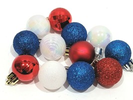 (12) MINI Patriotic 4th Of July Plastic Ball Red White Blue Tree Ornaments 1&quot;  - £10.96 GBP