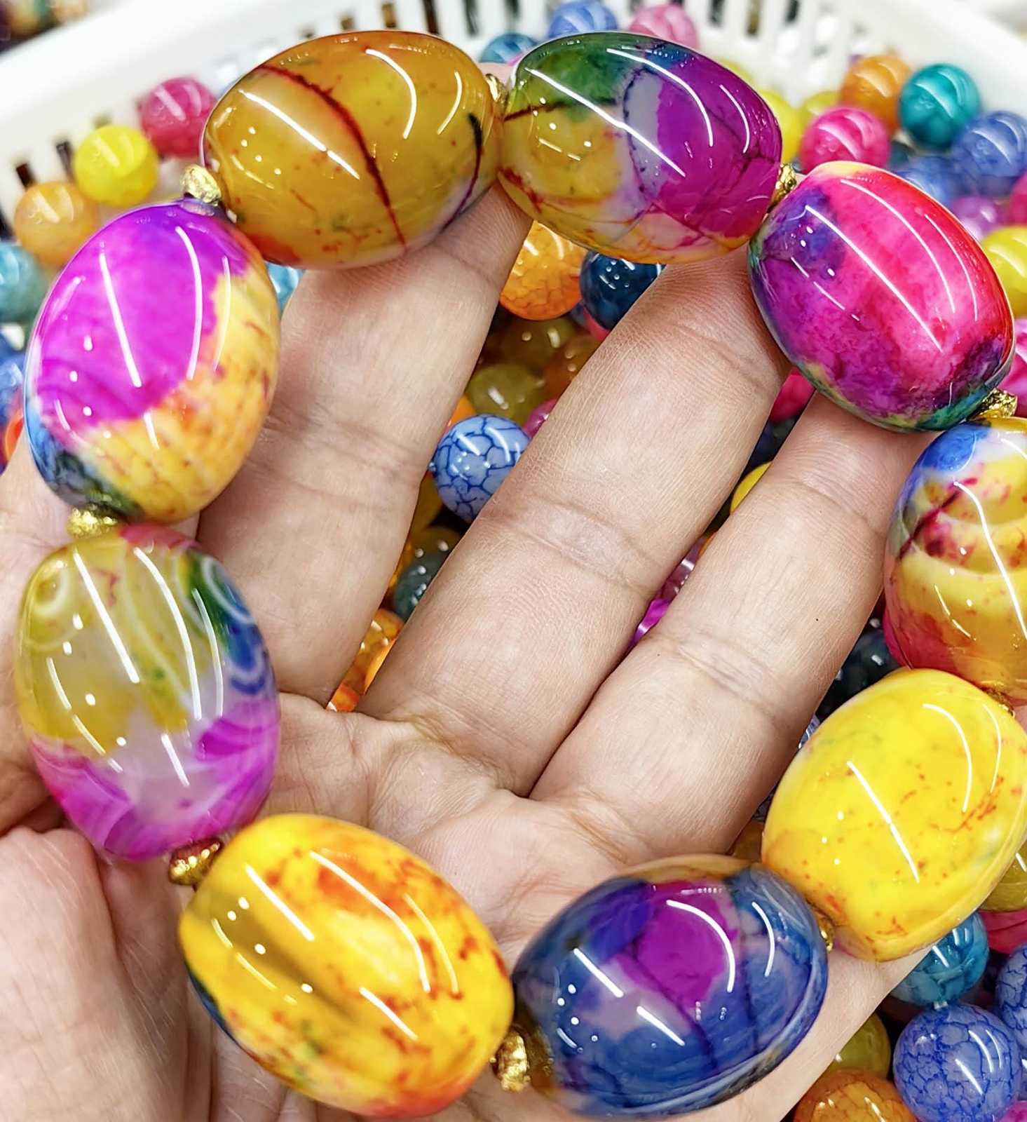 Large Fire Golden Druzy Georde Agate Bracelet Natural  30x20mm rice drum egg bea