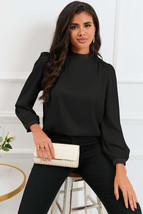 Black Color Block Bow Back Mock Neck Blouse - £22.37 GBP