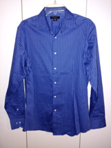 STRUCTURE FITTED MEN S LS BLUE PINSTRIPE BUTTON SHIRT-M(15-15.5x34/35-NW... - $13.09