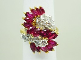 4.9ctw Natural Ruby &amp; Diamond S-Design Cocktail Ring 18k Gold Size 5.5 - £5,486.06 GBP