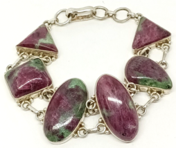 Natural Ruby in Zoisite &amp; Sterling Silver Bracelet 8&#39;&#39; - £157.52 GBP