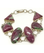 Natural Ruby in Zoisite &amp; Sterling Silver Bracelet 8&#39;&#39; - £157.26 GBP