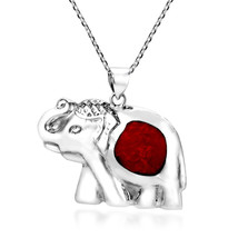 Thai Elephant Inlaid Synthetic Coral Sterling Silver Necklace - £16.57 GBP