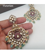 Bollywood Victorian Style Indian Gold Plated CZ Emerald Earrings Jewelry... - £98.42 GBP