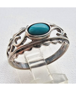 VINTAGE AVON 925 STERLING SILVER OVAL 6x4 mm.  NATURAL TURQUOISE RING SI... - $52.72 CAD