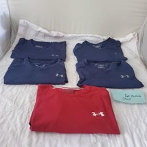 Lot of 5 Under Armour The Tech Tee Size M Blue &amp; Red V-neck Short Sleeve Shirt - £38.93 GBP
