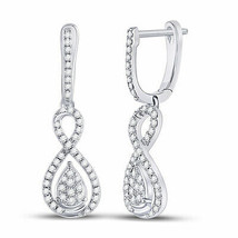 10kt White Gold Womens Round Diamond Teardrop Dangle Earrings 3/8 Cttw - £404.80 GBP