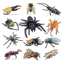 12Pcs Realistic Insects Figures Toys - Plastic Bugs Figurines Set With Cicada Cr - £30.50 GBP
