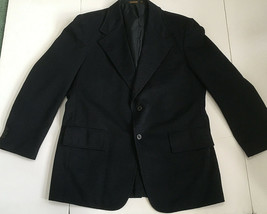 Vintage  dark blue polyesyter suit jacket blazer pocket front sir Walter - $35.59