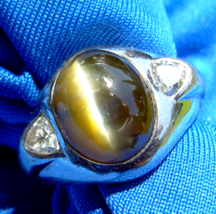 Earth Mined Chrysoberyl Cats Eye Diamond Platinum aRT dECO Ring - £77,250.75 GBP