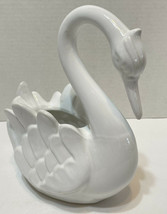 VTG Ceramic Pereiras Portugal White Swan Bird Planter Jardiniere Pot 7.5 x 8.5&quot; - £20.40 GBP