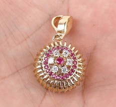 Cluster pendent Antique 14k Yellow Gold Finish 1.50Ct Round Cut CZ Pink Diamond - £113.31 GBP