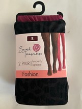 Secret Treasures Women&#39;s Wine Red Opaque &amp; Black Leopard 2 Pack Tights Size S - £3.12 GBP