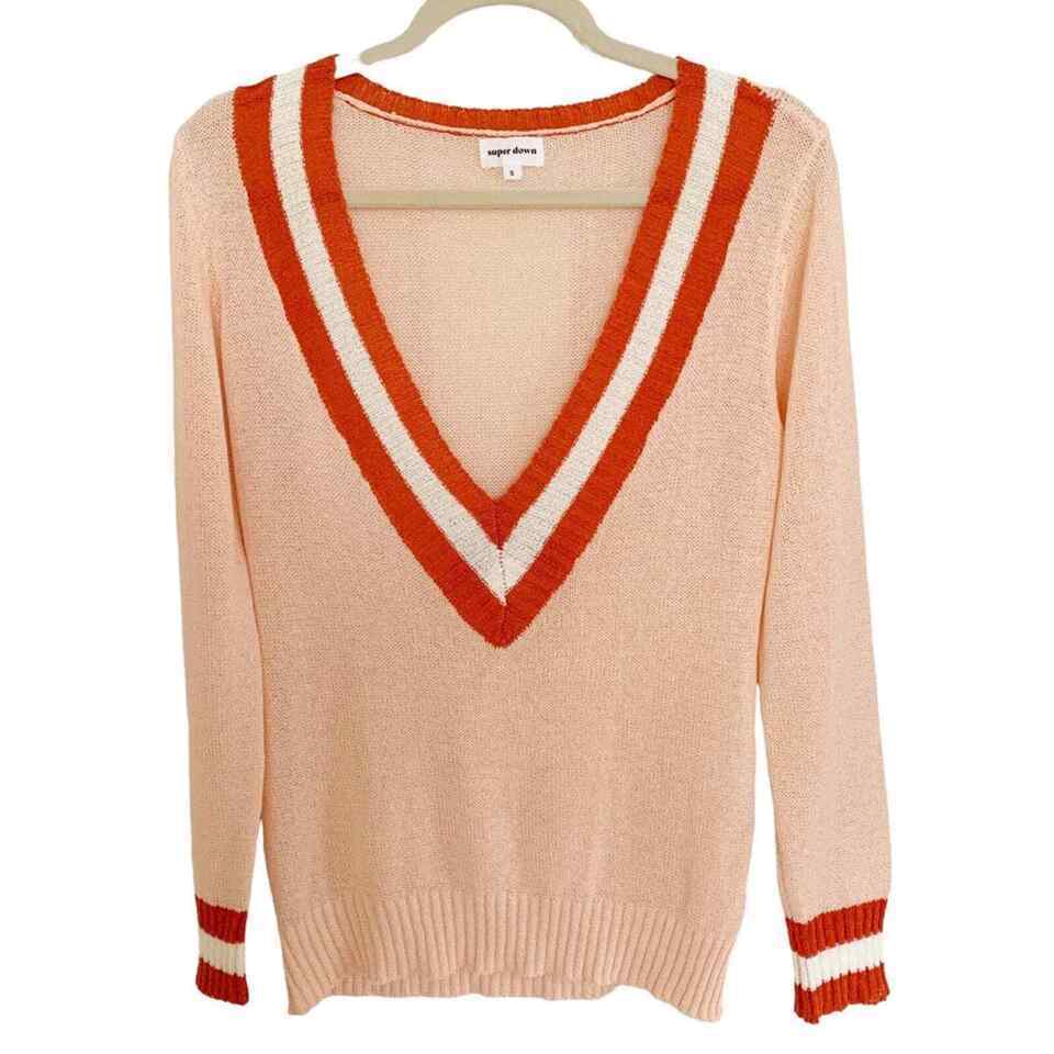 Primary image for Superdown Peach Bobbie V Neck Varsity Sweater