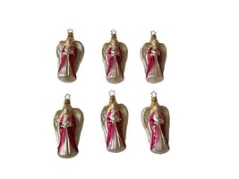 Vintage Inge Glas Germany Pink Angel Christmas Glass Ornaments Lot X 6 - $57.42