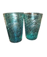 Vtg MCM Hand Blown Set of 2 Odilon Avalos Mexico Aqua Blue Swirl Glass T... - $60.12 CAD