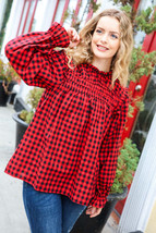Adorable in Red Gingham Shirred Mock Neck Top - £26.74 GBP