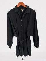 Free People Black Button Up Tunic Balloon Sleeve Collared Shirt Dress Si... - $44.54