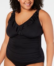 LAUREN RALPH LAUREN Womens Plus Size Ruffle Tankini Top Color Black Size... - $135.72