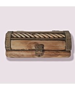 Carved Treasure Chest Box Off White Gold Toned Trim 6 inch - £13.32 GBP