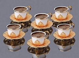 Espresso Coffee Cups with Saucers Set of 6, Porcelain Turkish Arabic Greek Coffe - £52.98 GBP