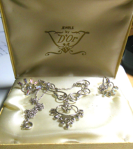 Vintage D&#39;or Sterling Silver &amp; Rhinestone Jewelry Set - Earrings &amp; Brooch - £115.10 GBP