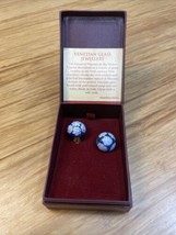 Vintage Venetian Glass Blue White Clip on Earrings Estate Jewelry KG JD - £38.29 GBP