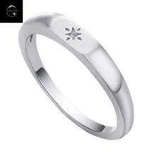 Genuine Sterling Silver 925 Solid Retro Vintage Style Star Band Ring With CZ - £16.92 GBP