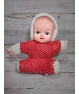 Vintage Small Baby Doll Rubber Face Plush Toy Red White Polka Dot Hong K... - £8.57 GBP