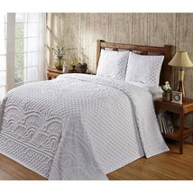 3 Piece Whie Oversized Chenille Bedspread King Drapes Over Edge Drops Do... - $152.59