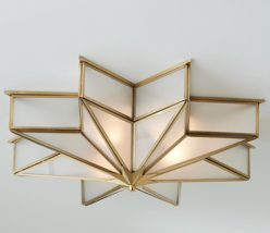 Glass Star Ceiling Light Brass Luxe Deco Moravian Flush Mount $800 New Horchow - £538.98 GBP