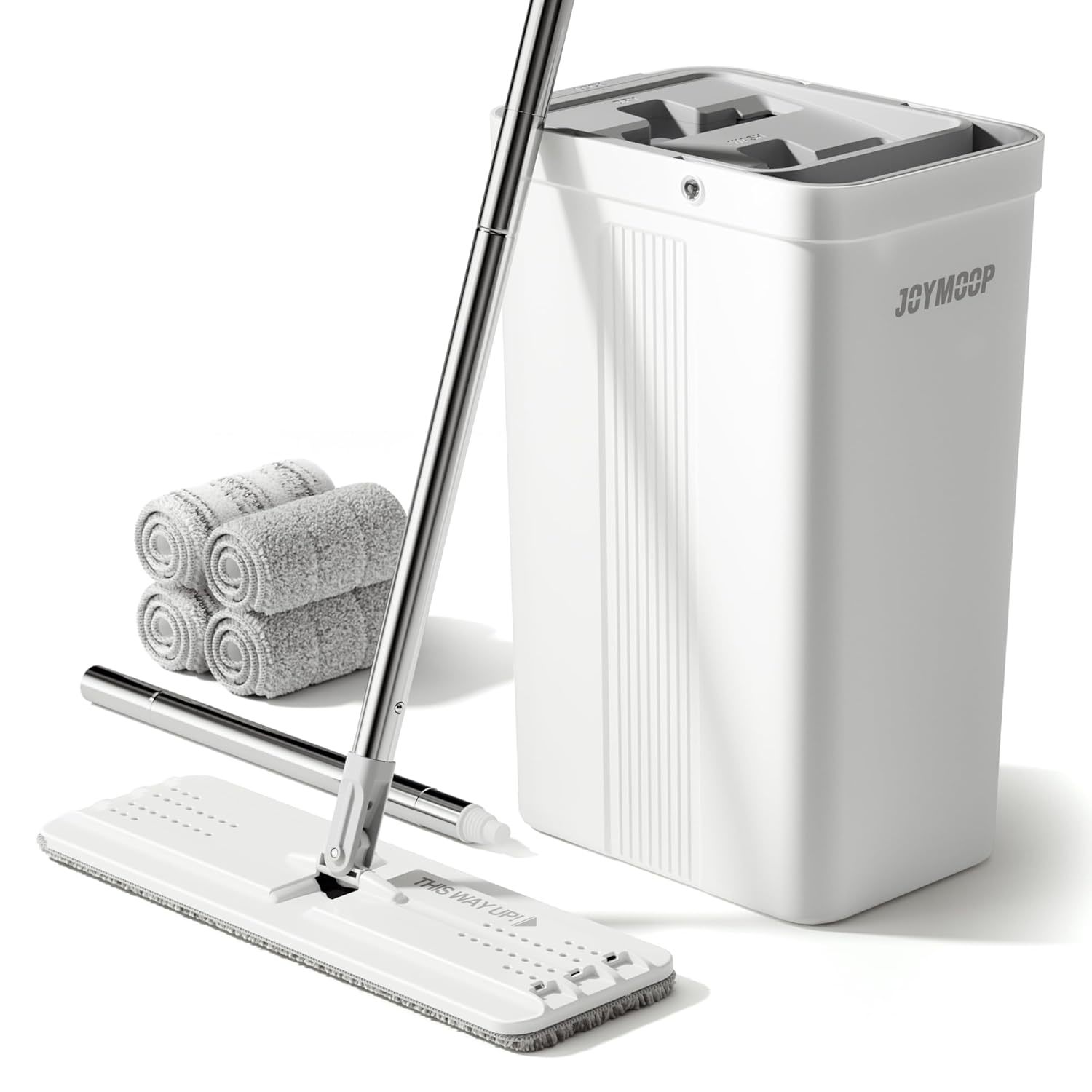 Mop And Bucket With Wringer Set, White Flat Squeeze Mop Bucket Set For Floor Cle