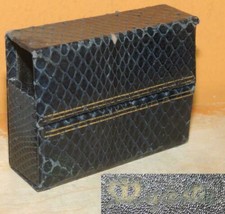 Majestic Leather Goods Cosmetic Case Genuine Snakeskin Blue w Gold lines Antique - £39.51 GBP