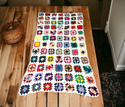 Roseanne Granny Square Couch Chair Afghan Throw Handmade Crocheted Blank... - $65.44