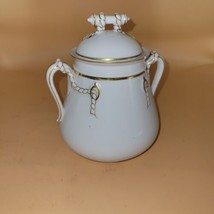 Haviland &amp; Co Limoges Porcelain Sugar Bowl &amp; Lid White Gold Trim Vintage - £19.46 GBP