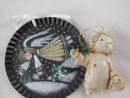 VTG MACAU ANGEL and Hand Painted Tin CHRISTMAS ORNAMENTs 2.5&quot; to 3.5&quot; - £5.53 GBP
